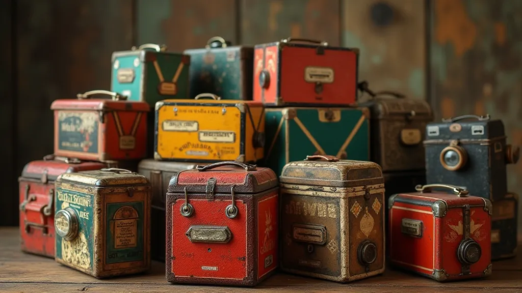 Stack of vintage Brownie camera boxes