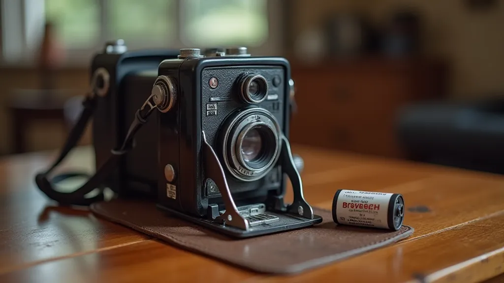 A Brownie camera with a roll of 620 film