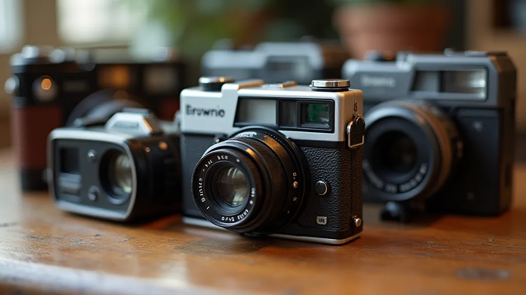 Various Brownie cameras on display