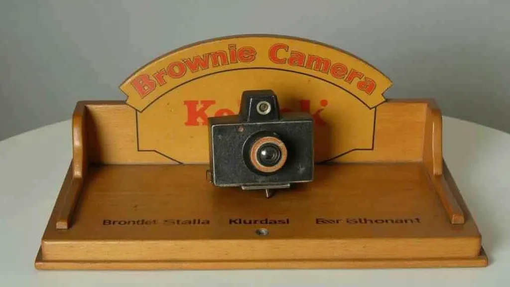 Vintage Brownie camera display stand