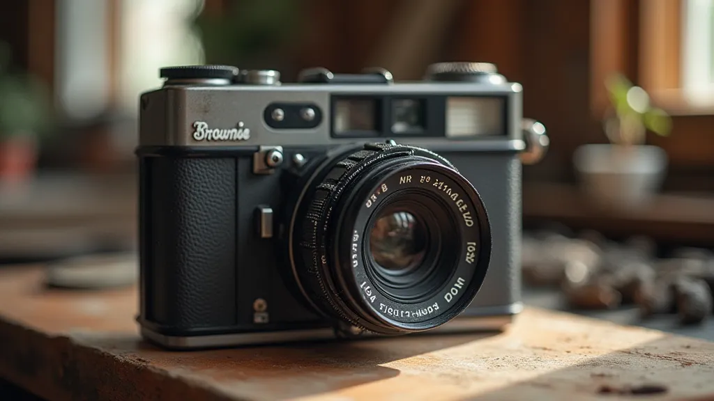 Vintage Brownie camera on workbench