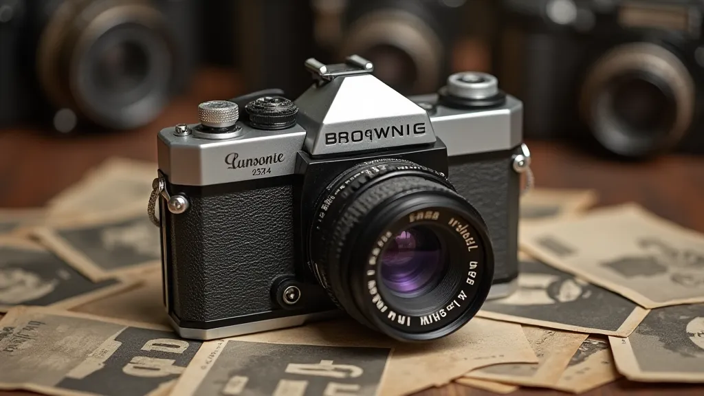 Brownie camera on a vintage photography background