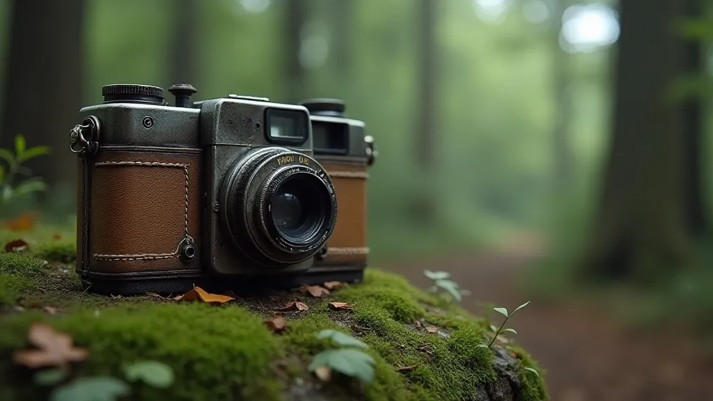 Vintage Brownie camera in a forest