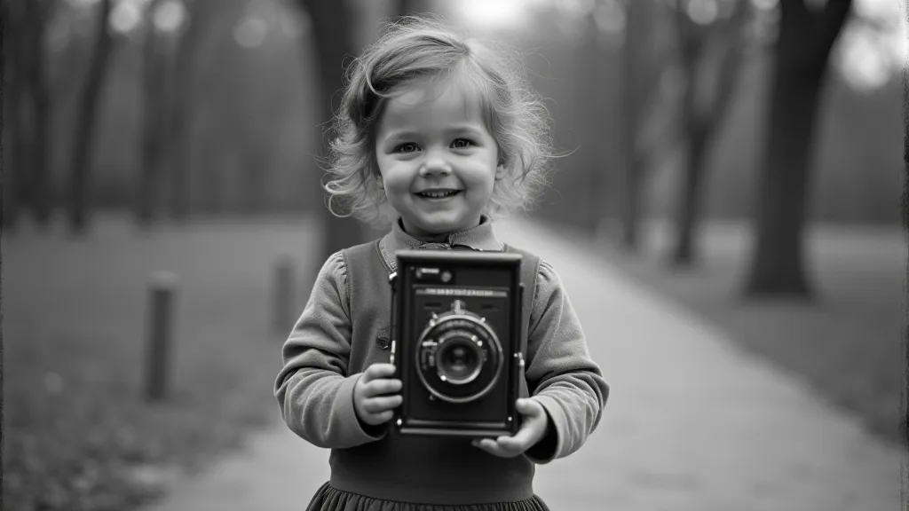 Young girl holding a Brownie camera